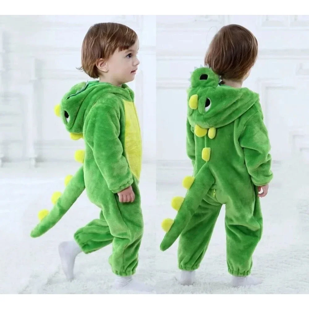 kids Costume Unisex Toddler Outfit Halloween Dress up Romper green Dinosaur 2T